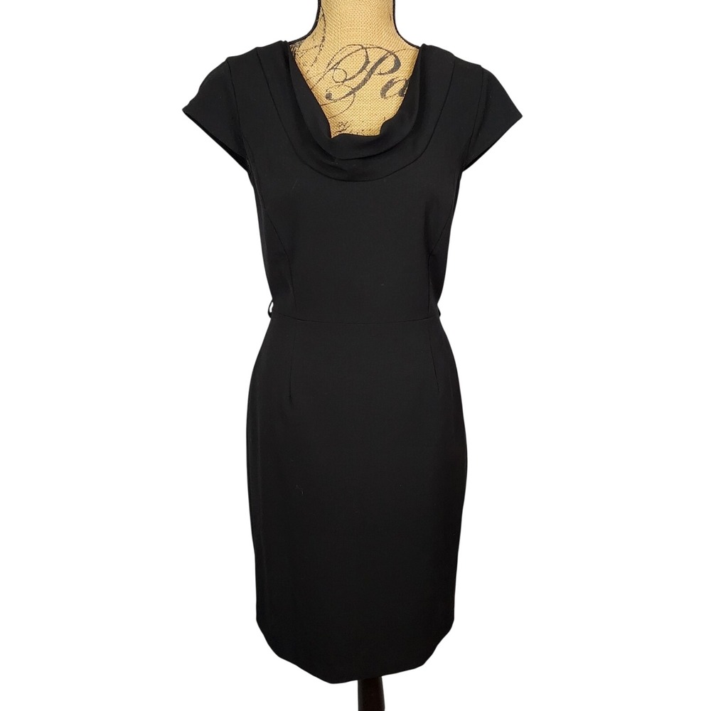 CALVIN KLEIN Size Medium LBD Short Sleeve Cowl‎ Neck Black Sheath Dress Office